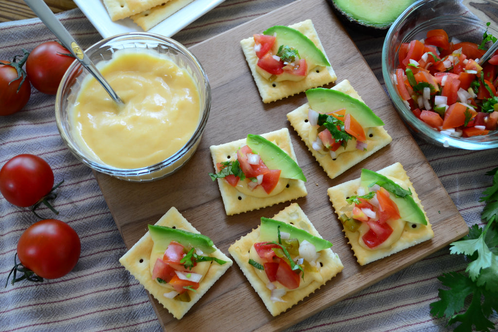 Canape with Magic Cheese (Vegan Cheddar Cheese Sauce)
