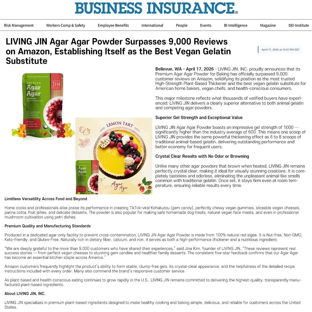 LIVING JIN Agar Agar Powder Surpasses 9,000 Reviews on Amazon, Establishing Itself as the Best Vegan Gelatin Substitute
