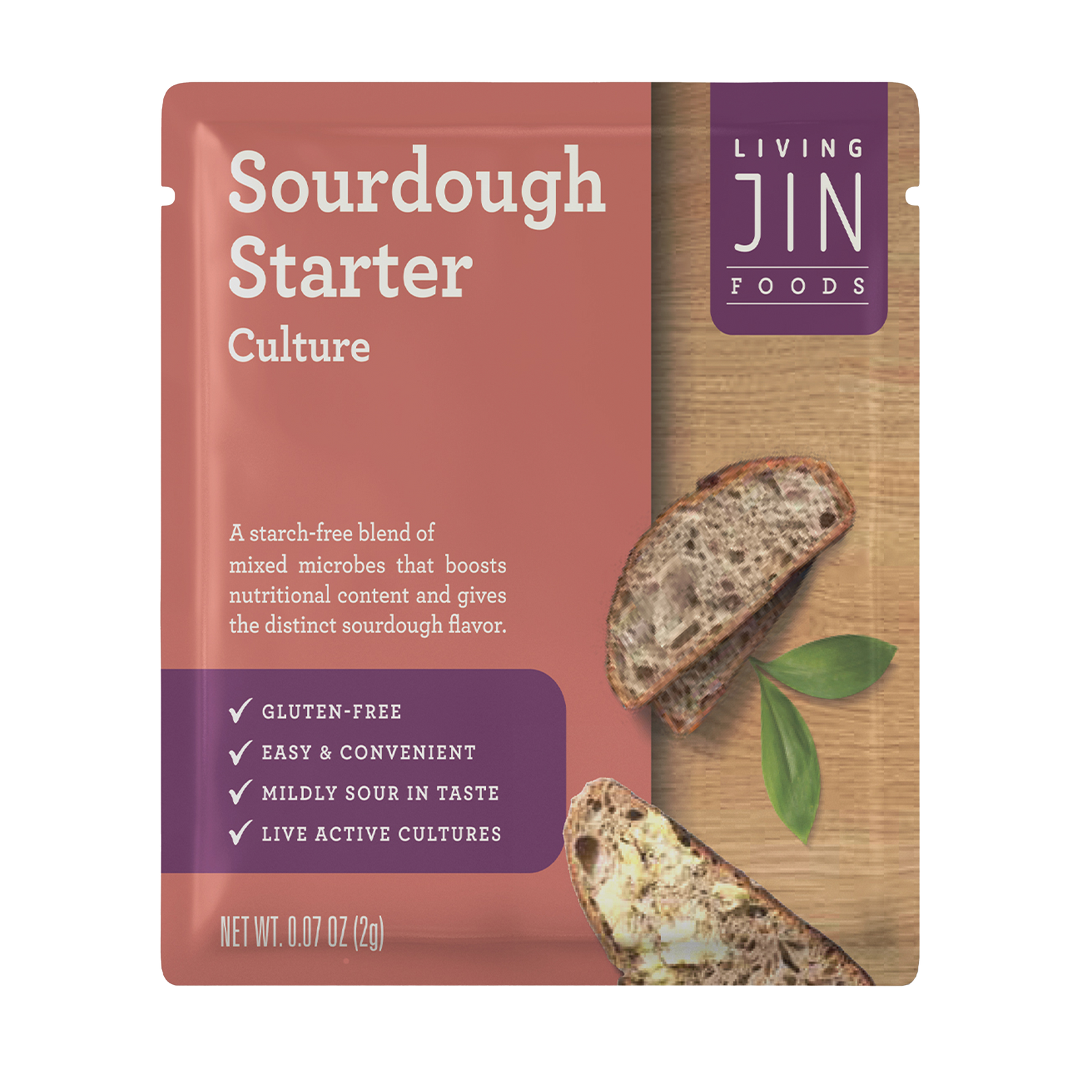 Living Jin Foods Sourdough Starter Culture package on a white background