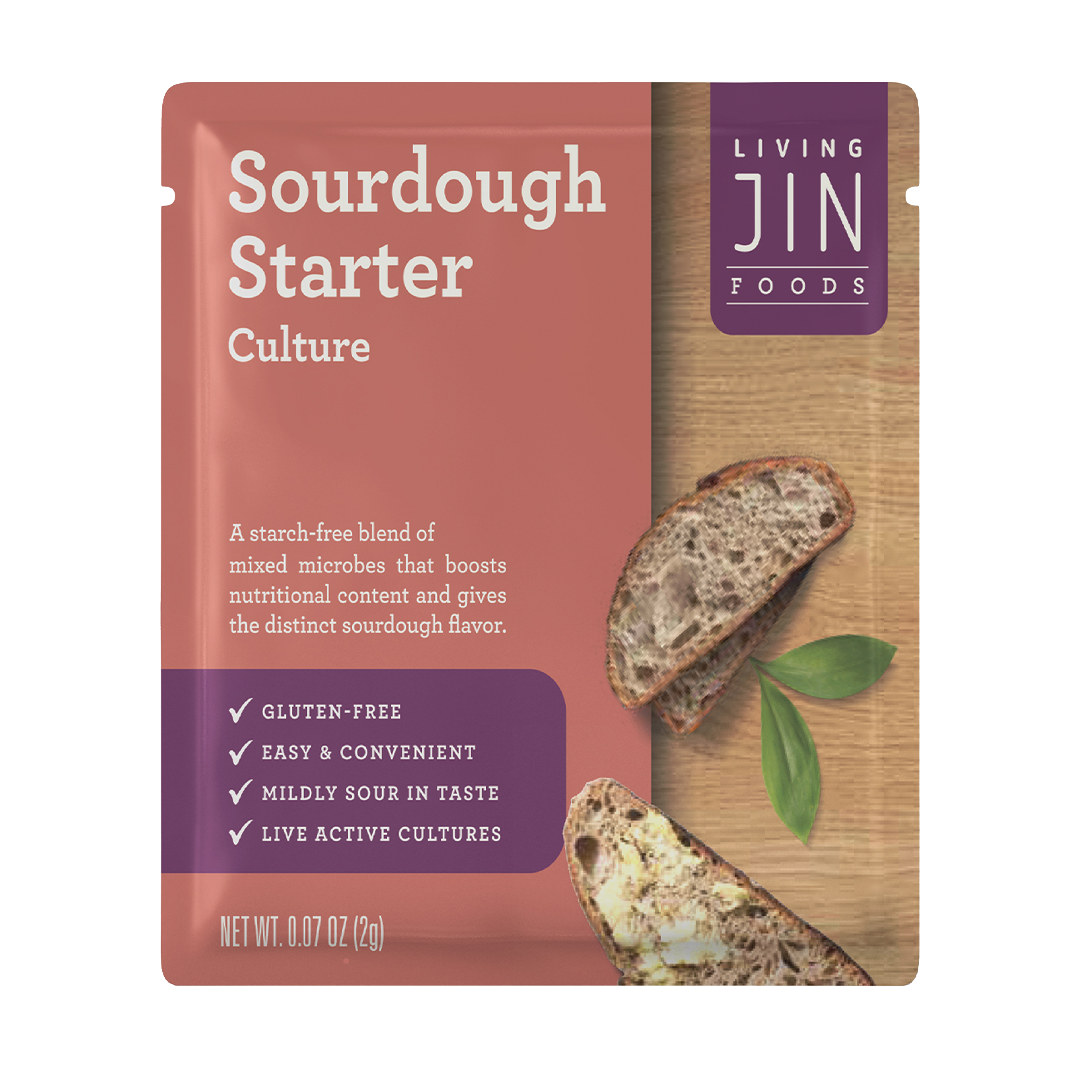 Living Jin Foods Sourdough Starter Culture package on a white background